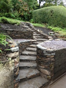 Dry stone walling with garden steps designed and built by EvergreenWales