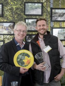 Best Trade Stand Award presented to Richard Davis (left) and Adam Davis (right) of Evergreen Landscape Gardening at the RHS Flower Show Cardiff 2015