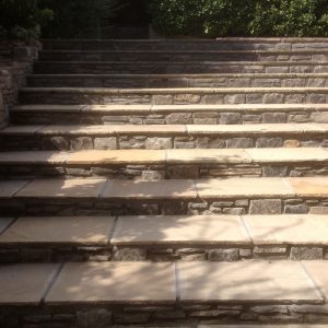 Stonework steps designed and built by Evergreen Wales