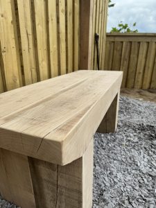 Custom hand made oak bench for a garden in Ponthir